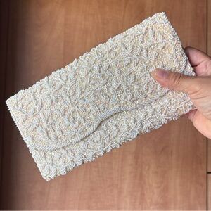 Vintage Ivory Beaded Floral Clutch